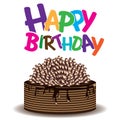 Chocolate wafer cake and Happy birthday on white background.