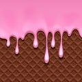 Chocolate wafer and melted pink cream - vector background.