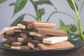 Chocolate wafers on herb  background Royalty Free Stock Photo