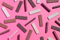 Chocolate wafers on pink  background Royalty Free Stock Photo