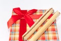 Chocolate wafers with red gift box with bow Royalty Free Stock Photo