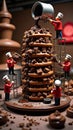 chocolate waffle build in a tiny pastry chefs crafting a chocolate masterpiece Royalty Free Stock Photo