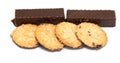 Chocolate waffle cookies with sweets Royalty Free Stock Photo
