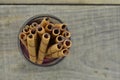 Chocolate waffle roll stick  in glass, closeup Royalty Free Stock Photo