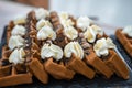 Chocolate waffle with softcream topping Royalty Free Stock Photo