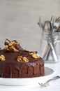 Chocolate walnut cake with chocolate glazing Royalty Free Stock Photo