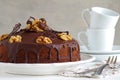 Chocolate walnut cake with chocolate glazing Royalty Free Stock Photo