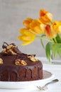 Chocolate walnut cake with chocolate glazing Royalty Free Stock Photo