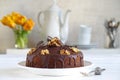 Chocolate walnut cake with chocolate glazing Royalty Free Stock Photo
