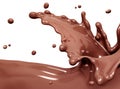 Chocolate wave or flow splash, pouring hot melted milk chocolate sauce or syrup, cocoa drink or cream, dessert background, choco Royalty Free Stock Photo