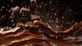 A chocolate wave is splashing in the air with chocolate chips flying everywhere Royalty Free Stock Photo
