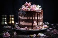 chocolate wedding cake with floral frosting decoration