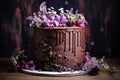 chocolate wedding cake with floral frosting decoration