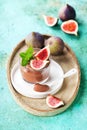 Chocolate yogurt cream dessert in a glass with fresh figs Royalty Free Stock Photo