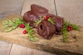 Chocolate Yule log with cranberries Royalty Free Stock Photo