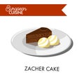 Chocolate zacher cake with ice cream balls from European cuisine