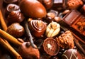 Chocolates assortment. Praline chocolate sweets Royalty Free Stock Photo