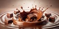 Chocolates splashing into a pool of liquid cocoa AI-Created Content