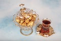 Chocolates wrapped in foil in luxury candy. Chocolate candies in a box in a gold wrapper Royalty Free Stock Photo