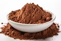 Chocolatey close up Full depth cocoa powder isolated on white backdrop Royalty Free Stock Photo