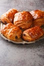 Chocolatine is a type of viennoiserie sweet pastry consisting of a piece of yeast leavened laminated dough with dark chocolate in Royalty Free Stock Photo
