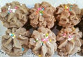 Chocolato spritzs cookies with colorful sprinkle icing sugar