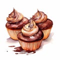 Chocolaty Watercolor Cupcake: Distorted Perspectives And Exaggerated Forms