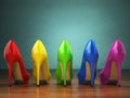 Choice of high heels shoes in different colors. Shopping concept Royalty Free Stock Photo