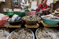 Choice of shrimps, seafood, crabs, fish for customers of an asian foo market in old town