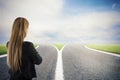 Choices of a businesswoman at a crossroads. Concept of decision Royalty Free Stock Photo