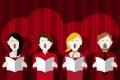 Choir singing against a stage curtain