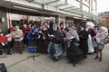 Choir of women in traditional costume sing Christmas songs