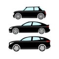 Choise of modern electric car models. A black sedan jeep and two-door small car for couple family usage or race.