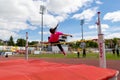 Chojnice, pomorskie / Poland - May, 29, 2019: Athletics competition at the municipal stadium. Struggles in running and jumping in Royalty Free Stock Photo