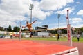 Chojnice, pomorskie / Poland - May, 29, 2019: Athletics competition at the municipal stadium. Struggles in running and jumping in Royalty Free Stock Photo