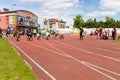 Chojnice, pomorskie / Poland - May, 29, 2019: Athletics competition at the municipal stadium. Struggles in running and jumping in Royalty Free Stock Photo