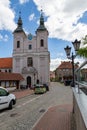 Chojnice, pomorskie / Poland - May, 29, 2019: A historic church in a small city in Central Europe. Christian temple in the city