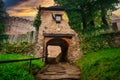 Chojnik Castle in Karkonosze mountains at sunset. Poland Royalty Free Stock Photo