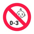 Choking hazard forbidden sign sticker not suitable for children under 3 years isolated on white background