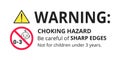 Choking hazard forbidden sign sticker not suitable for children under 3 years Royalty Free Stock Photo