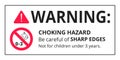 Choking warning hazard forbidden sign sticker not suitable for children under 3 years