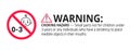 Choking warning hazard forbidden sign sticker not suitable for children under 3 years