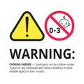 Choking warning hazard forbidden sign sticker not suitable for children under 3 years isolated on white background.