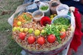 Chola chaat or Chana mixture. A street snack of kolkata It consists of chana, tomato, carrot, coriander leaves, chutney, chili, Royalty Free Stock Photo