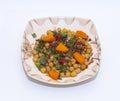 Chola Chana Chaat, Bowl of Chickpeas curry or Chola masala. Ramadan Iftari Dinner. Ramzan Meal. Specially for Eid Roza Iftar Royalty Free Stock Photo