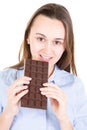 Cholate bar eat by young woman temptation Royalty Free Stock Photo