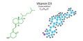 Cholecalciferol molecular structure. Vitamin D3 skeletal formula. Science background. Vector illustration. Stock image.