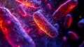 Cholera vibrio is a species of Gram-negative facultatively anaerobic motile bacteria of the genus Vibrio under the microscope. 3d Royalty Free Stock Photo