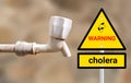 Cholera warning board on blur virus background