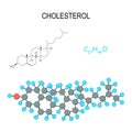 Cholesterol. Chemical structural formula and model of molecule. C27H46O